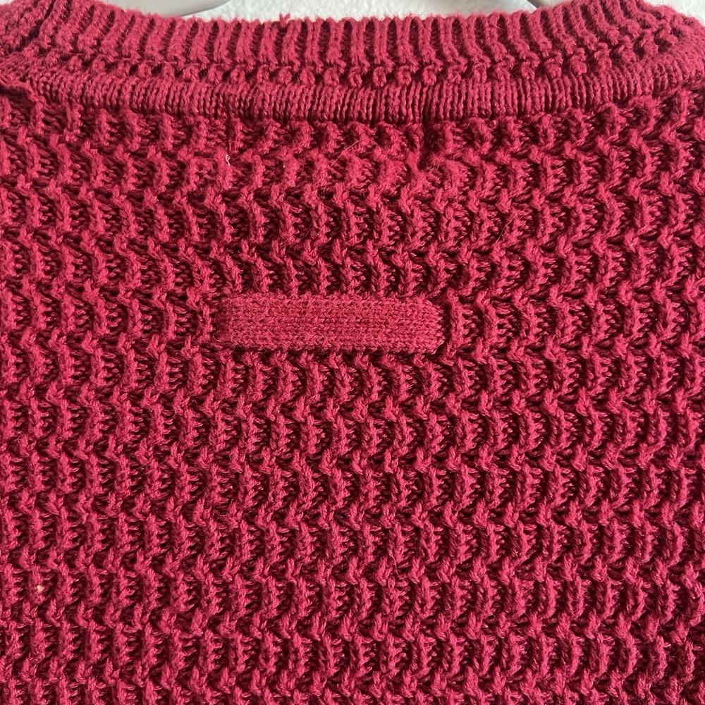 Vintage 90s Red Cotton Fisherman Knit Sweater Traditional Coastal Large - Picture 10 of 11